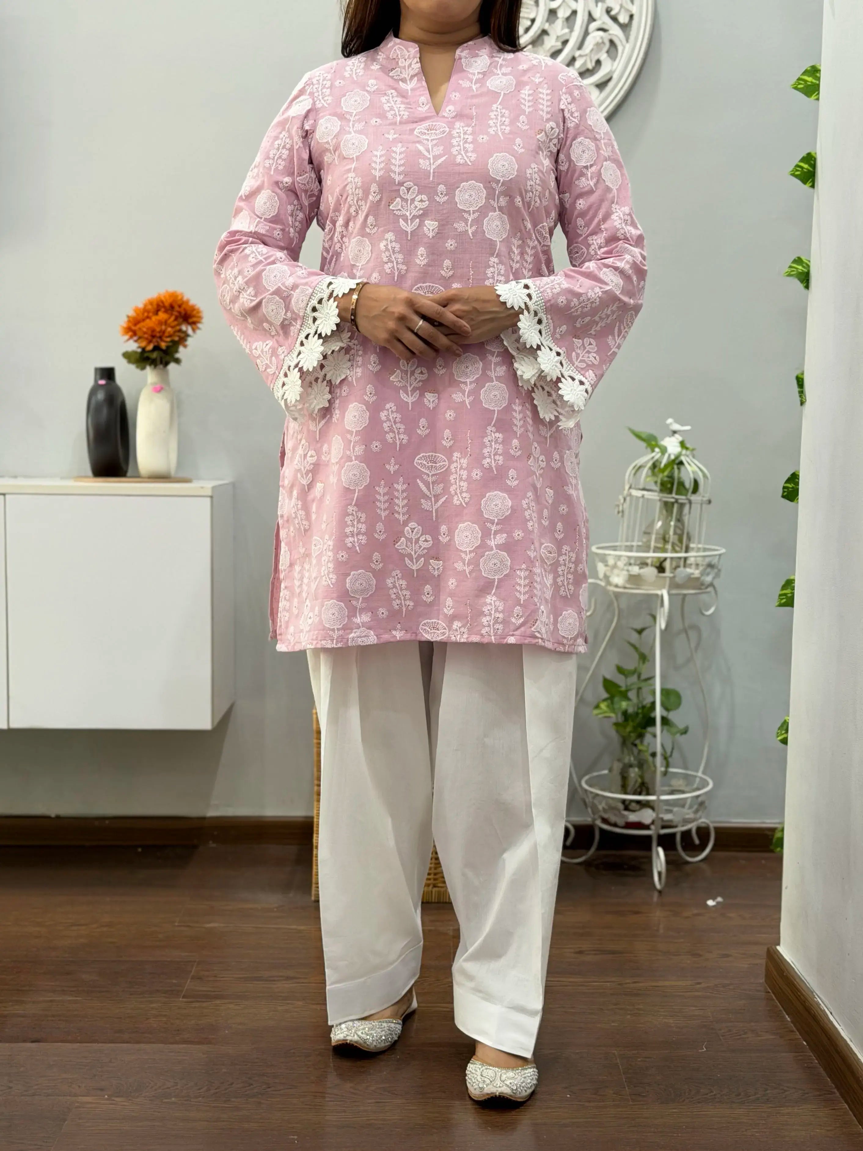 Rosy Pink Kurta With Farshi Salwar