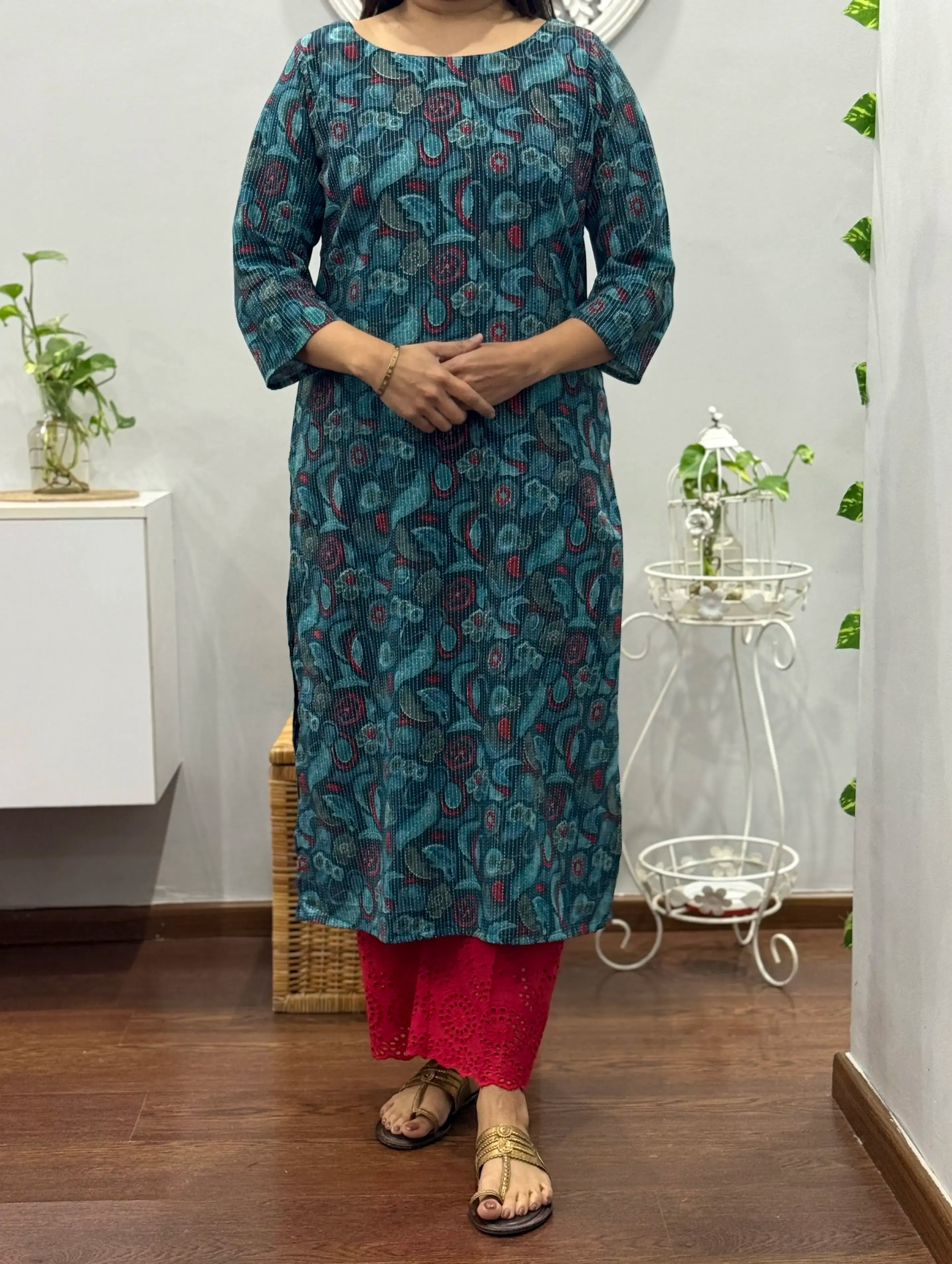 Teal Bloom Kurta Palazzo Set