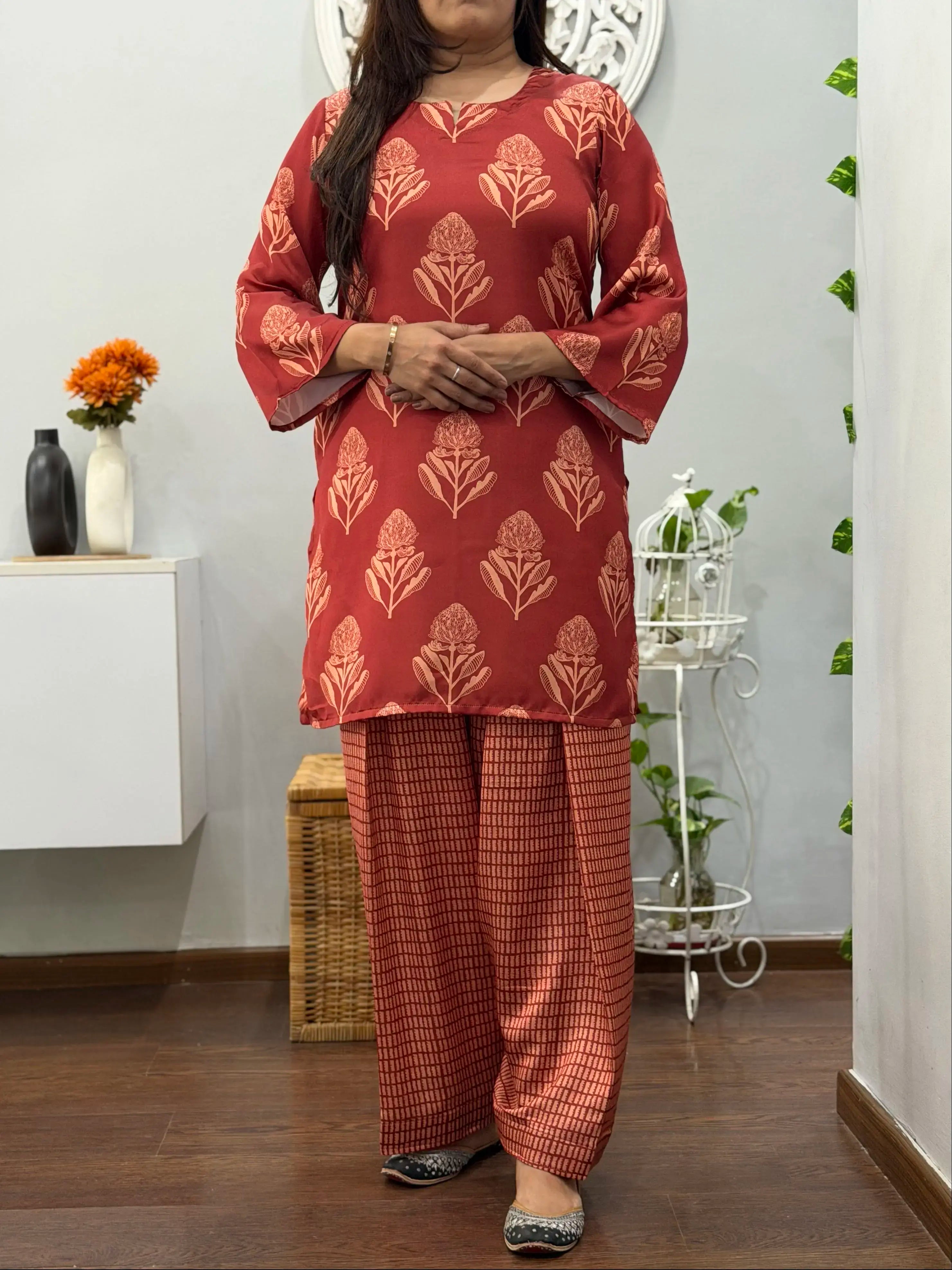 Rust Bloom Kurta With Farshi Salwar