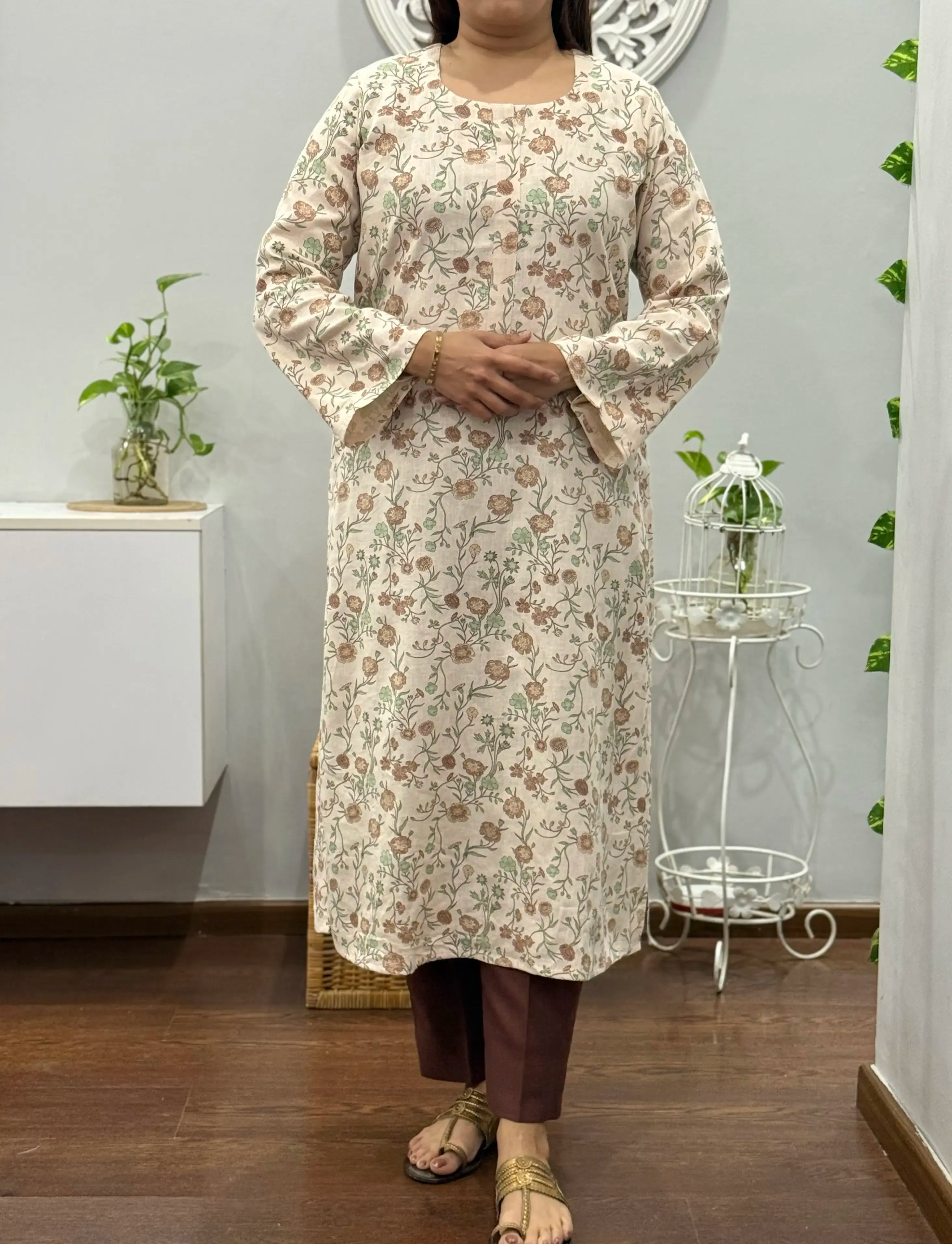 Mocha Florals Kurta Palazzo Set