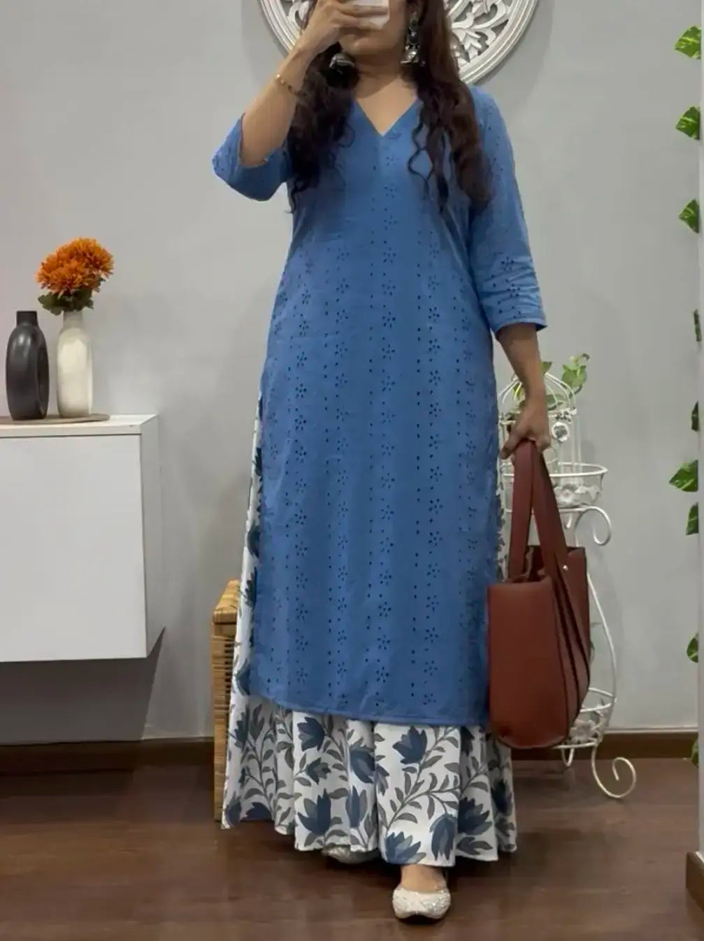 Kyra Schiffli Kurta Palazzo Set