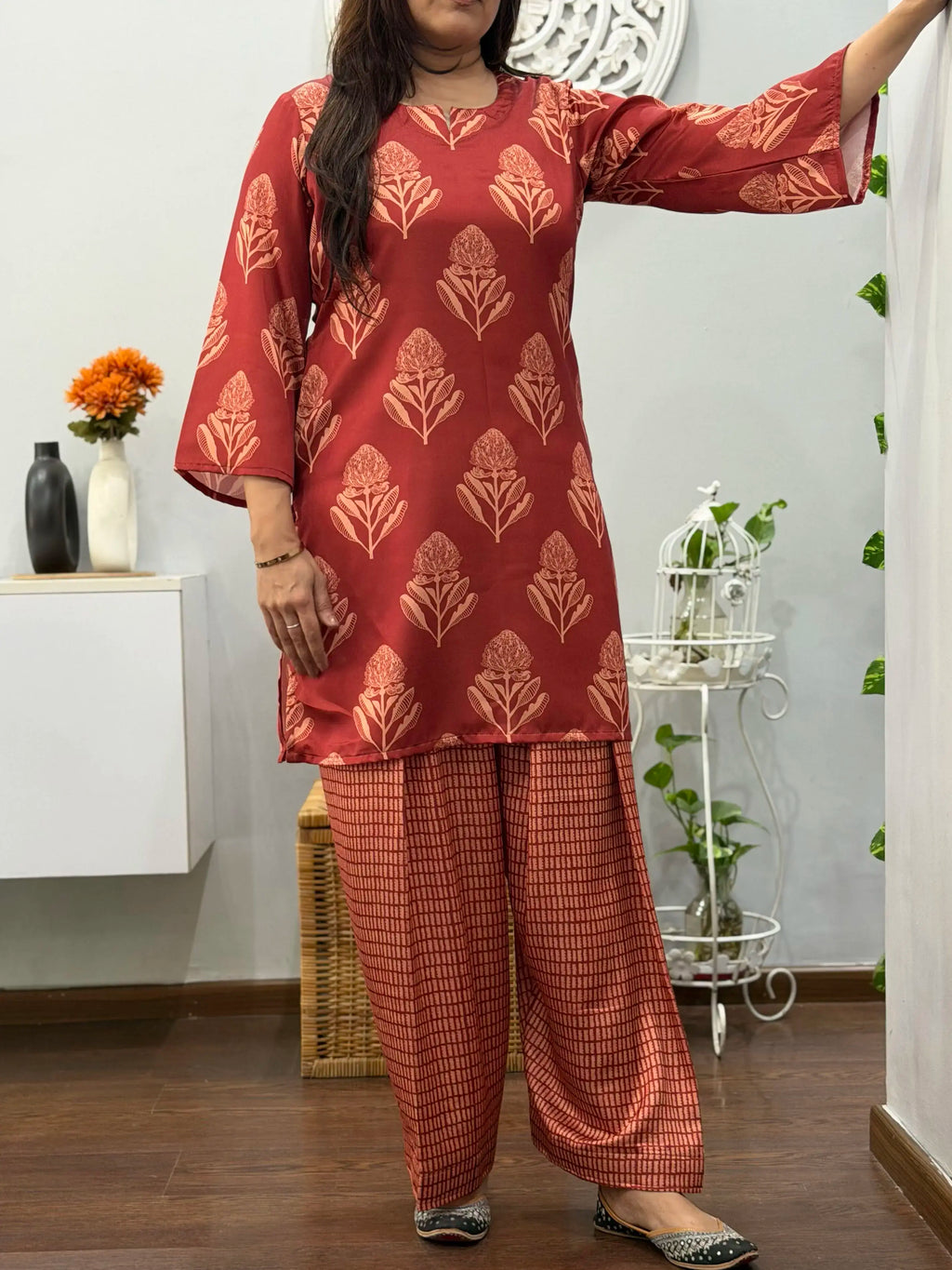 Rust Bloom Kurta With Farshi Salwar 2