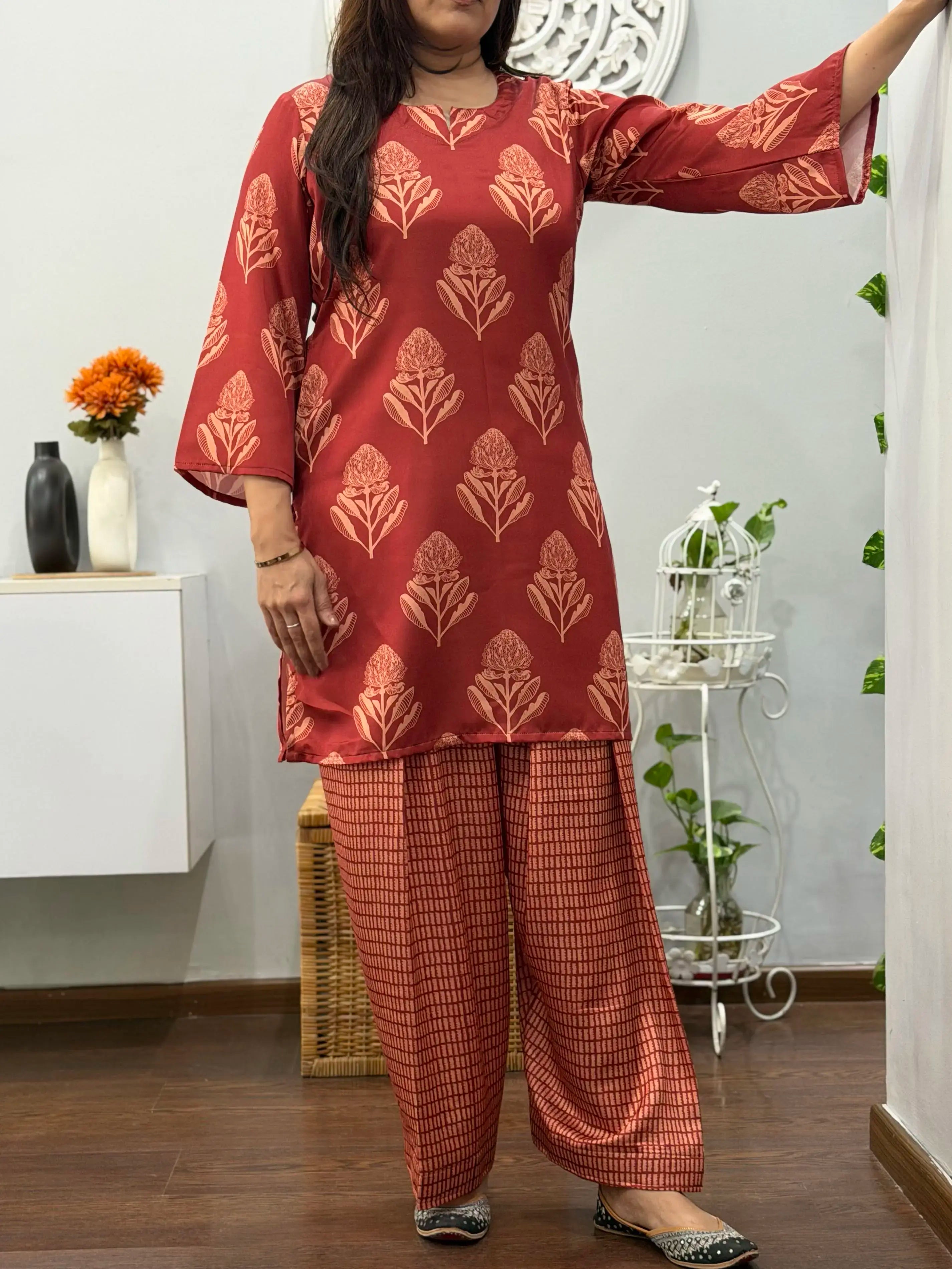 Rust Bloom Kurta With Farshi Salwar 2