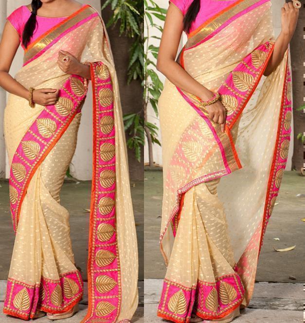 Beige Color Georgette Saree - Ethnicyug