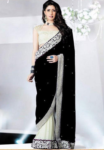 Black Color Chinon Saree - Ethnicyug