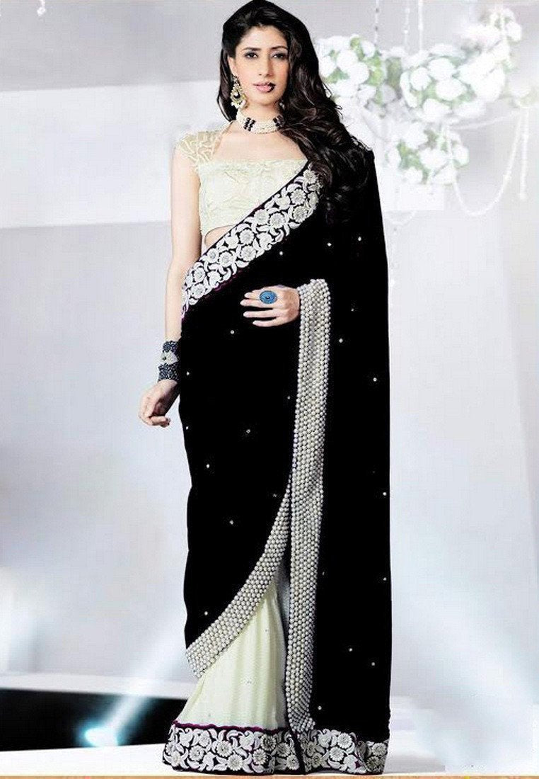 Black Color Chinon Saree - Ethnicyug