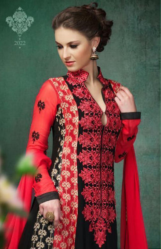 Black & Red Indian Pakistani Bollywood Designer Georgette Salwar Kameez Ethnic Party Wear - Ethnicyug