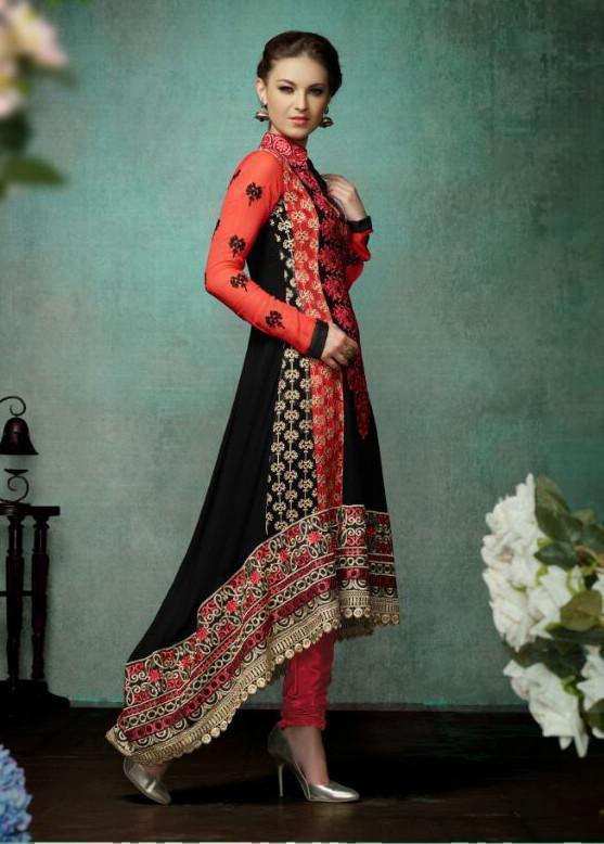 Black & Red Indian Pakistani Bollywood Designer Georgette Salwar Kameez Ethnic Party Wear - Ethnicyug