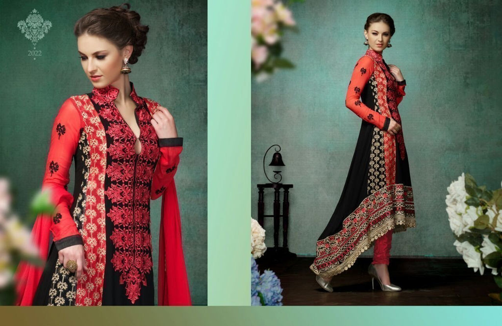 Black & Red Indian Pakistani Bollywood Designer Georgette Salwar Kameez Ethnic Party Wear - Ethnicyug