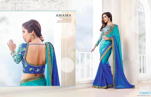 Best Selling Blue Designer Saree for Gift - Ethnicyug