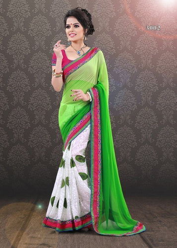 Best Selling Green Brasso with Lace Border Saree - Ethnicyug
