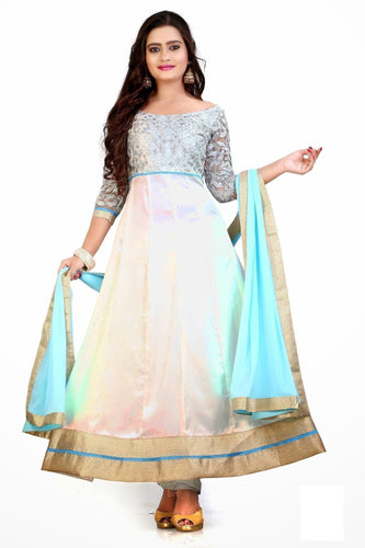 Best Designer Blue White Net Anarkali Suit - Ethnicyug