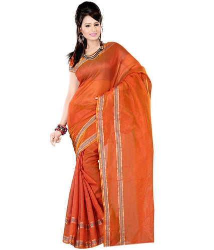 Auspicious Festival wear Orange Cotton Silk Saree - Ethnicyug