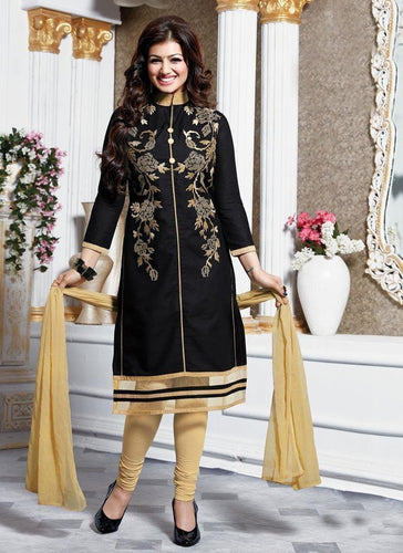 Black Color Embroidered Un-Stitched Salwar Kameez - 35495 - Ethnicyug