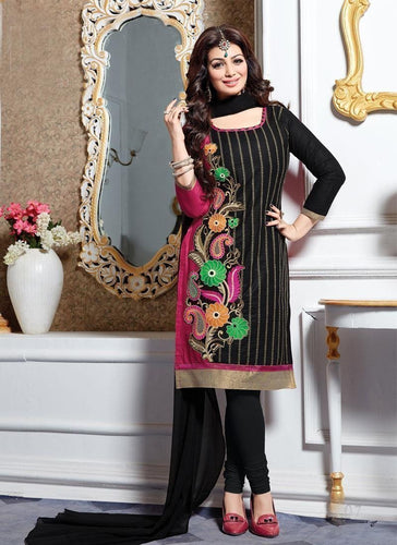 Black Color Embroidered Un-Stitched Salwar Kameez - 35497 - Ethnicyug