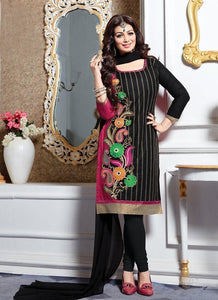 Black Color Embroidered Un-Stitched Salwar Kameez - 35497 - Ethnicyug