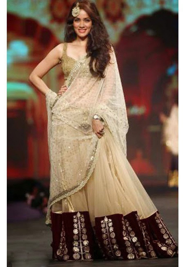 Beige Color Net Lehenga - Ethnicyug