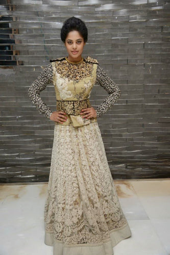 Beige Color Net Lehenga - Ethnicyug