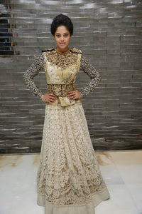 Beige Color Net Lehenga - Ethnicyug
