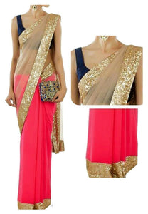 Beige Color Net Saree - Ethnicyug