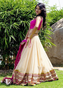 Beige Color Net Lehenga - Ethnicyug