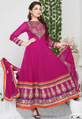 Beautiful Deep Pink Color Grorgette Designer Anarkali - Ethnicyug