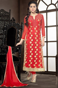 Beautiful Red Semi Stitched Party Wear Salwar Kameez EBSFSK15501E - Ethnicyug