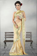 Beige Color Net Saree - Ethnicyug